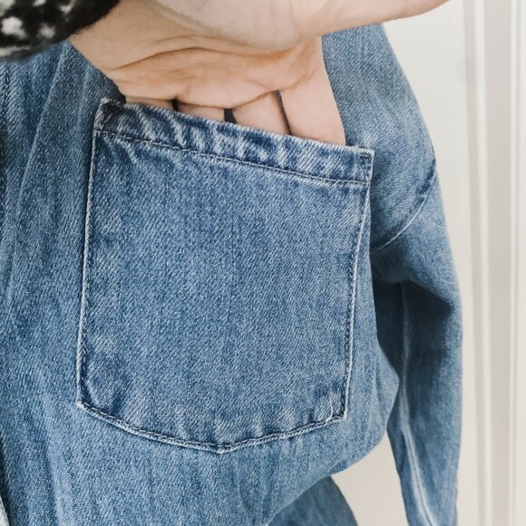 NWT Women's Long Sleeve Blue Denim Shirt Dress Classic Button Down Jean Shirt - Picture 4 of 7